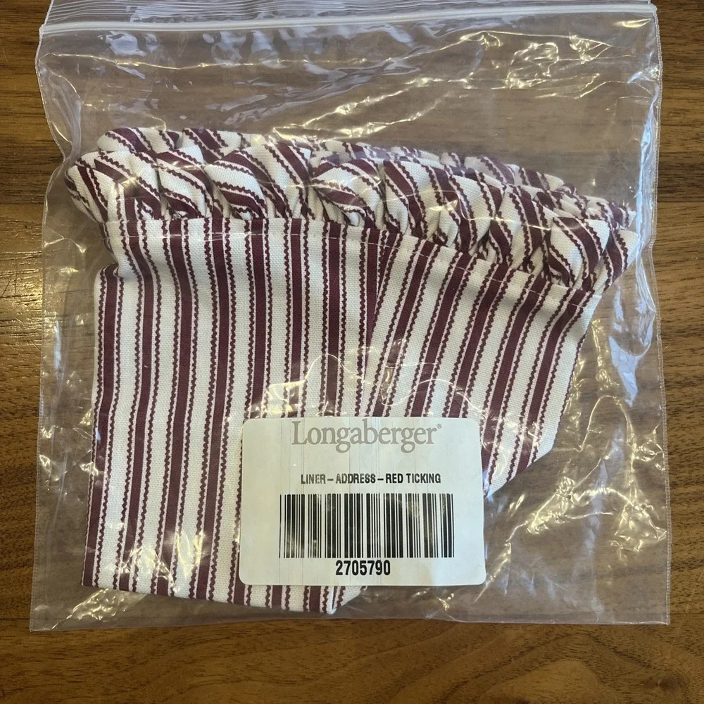 Longaberger Fabric Liner for Address Basket‎ in Red Ticking 2705790 NEW